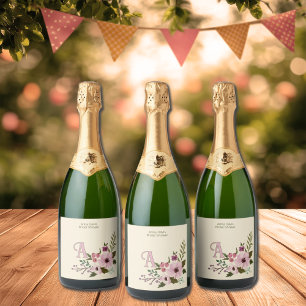 Etiquetas Para Vinos Espumosos Personalizado floral antiguo Monograma inicial