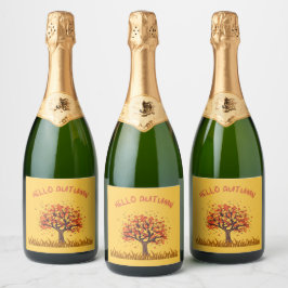 Etiquetas Para Vinos Espumosos Personalizado "Hello Autumn" Colorful Fall Leaves