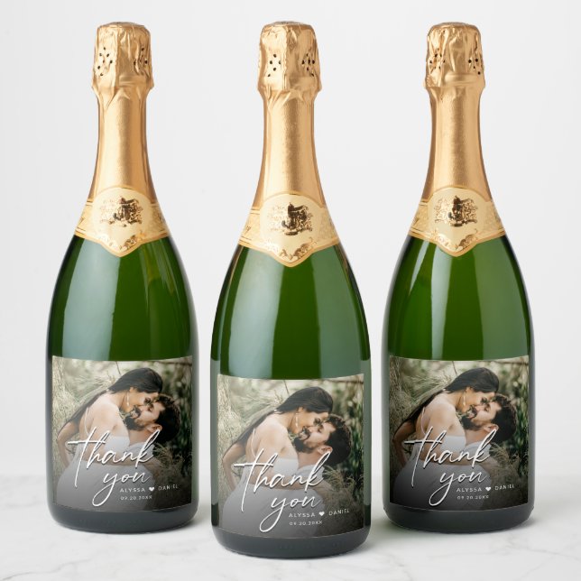 Etiquetas Para Vinos Espumosos Personalizado Moderno Gracias Boda de guiones (Botellas)
