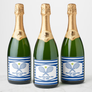 Etiquetas Para Vinos Espumosos Personalizado Tennis Country Club Blue Striping