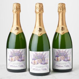 Etiquetas Para Vinos Espumosos Personalizado Watercolor Lavender Brunch Cumpleaño
