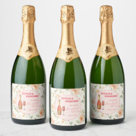 Etiquetas Para Vinos Espumosos Pétalas y Prosecco Dorado Cumpleaños Floral de Sol
