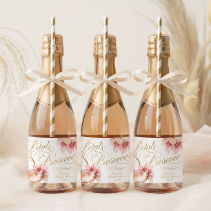 Etiquetas Para Vinos Espumosos Pétalos de Oro Rosa y Bridal Shower de Prosecco