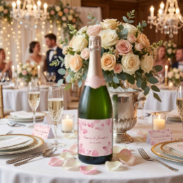 Etiquetas Para Vinos Espumosos Pétalos de Rosa Rosa Romántico Vino de Champán Bot
