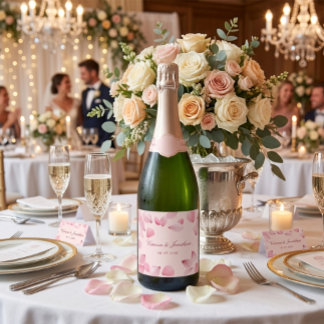 Etiquetas Para Vinos Espumosos Pétalos de Rosa Rosa Romántico Vino de Champán Bot