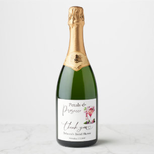 Etiquetas Para Vinos Espumosos Pétalos y Brunch Nupcial Floral Rosa de Prosecco