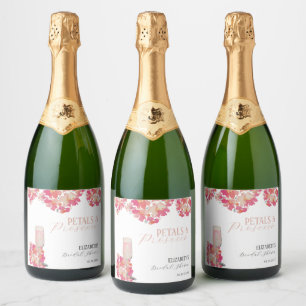 Etiquetas Para Vinos Espumosos Pétalos y Prosecco Ducha Bridal Floral Rosa