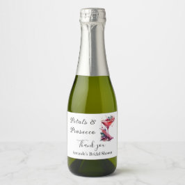 Etiquetas Para Vinos Espumosos Petals & Prosecco Rosa Floral Despedida de Soltera