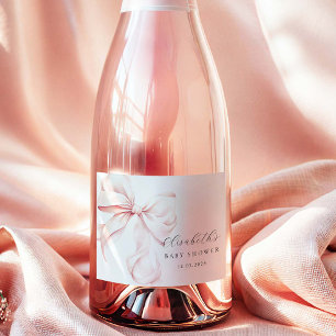 Etiquetas Para Vinos Espumosos Pink Bow Baby Shower Mini Champagne