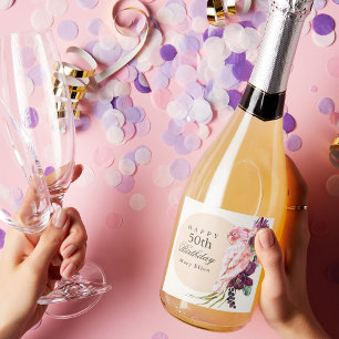 Etiquetas Para Vinos Espumosos Pink Parrot Boho Tropical 50th Birthday