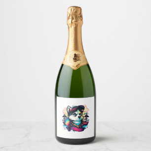 Etiquetas Para Vinos Espumosos Pirata de perro Husky