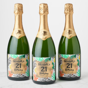 Etiquetas Para Vinos Espumosos Plantas Tropicales Oro 21 cumpleaños personalizado