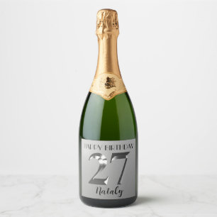 Etiquetas Para Vinos Espumosos plata metálica 27 cumpleaños