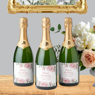 Etiquetas Para Vinos Espumosos Plato de fiesta de cumpleaños de rosa floral rosa