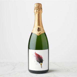 Etiquetas Para Vinos Espumosos Pluma de plumas rojas con nido de oro