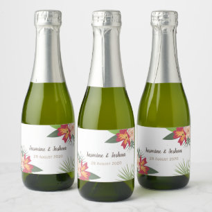 Etiquetas Para Vinos Espumosos Plumeria y hojas tropicales