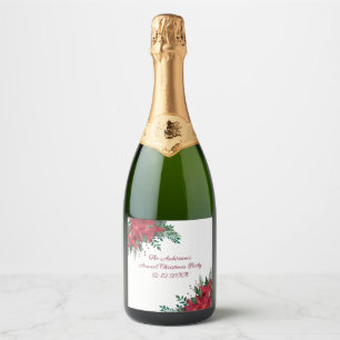 Etiquetas Para Vinos Espumosos Poinsettia Rojo Verde Fiesta de Navidad