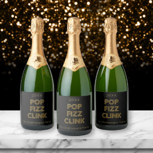 Etiquetas Para Vinos Espumosos Pop Fizz vincula tipografía moderna víspera de Año