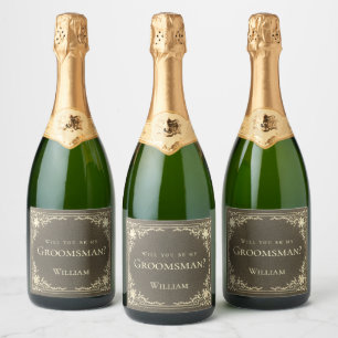 Etiquetas Para Vinos Espumosos Propuesta de Padrino de Boda Negro Dorado Vintage
