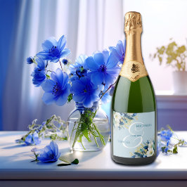 Etiquetas Para Vinos Espumosos Purpurina de oro azul turbio Boda floral