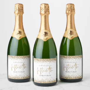 Etiquetas Para Vinos Espumosos Purpurina de oro Saludos Quincuagésimo Cumpleaños