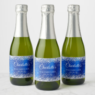 Etiquetas Para Vinos Espumosos Purpurina de Plata Azul Real Foil 40 y Fabuloso