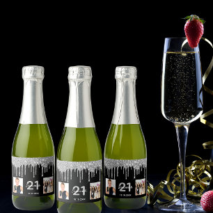 Etiquetas Para Vinos Espumosos purpurina de plata negra de 21 años gotea foto