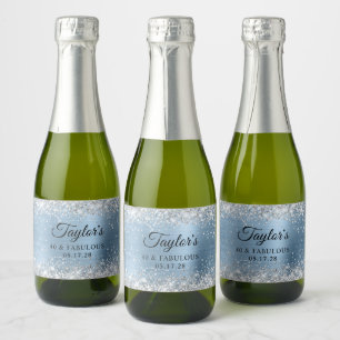 Etiquetas Para Vinos Espumosos Purpurina Plateada Foil Azul Claro 40 y Fabuosa