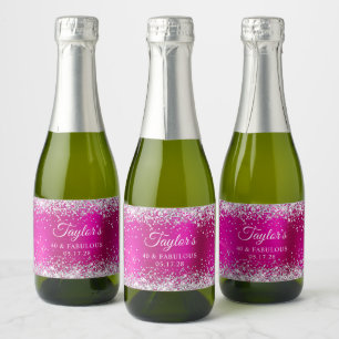 Etiquetas Para Vinos Espumosos Purpurina Plateada Rosa Caliente Foil 40 y Fabulos