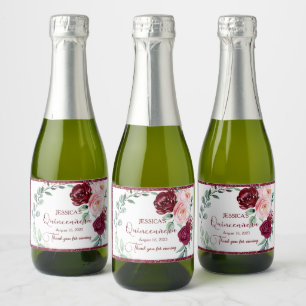 Etiquetas Para Vinos Espumosos Quinceanera Burgundy Red Mini Sparkling Wine Label