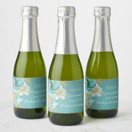 Etiquetas Para Vinos Espumosos Quinceanera floral oro Verde azulado Mini vino esp