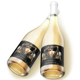 Etiquetas Para Vinos Espumosos Quinceañera Personalizado Lujo Negro Oro