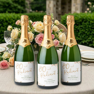 Etiquetas Para Vinos Espumosos Radiant Eighty Champagne Sage Watercolor Cumpleaño