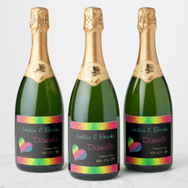 Etiquetas Para Vinos Espumosos [Rainbow Crinkle Boda] Mariposa Corazón Negro
