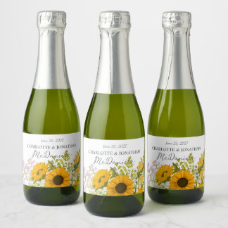 Etiquetas Para Vinos Espumosos Ramo de Girasoles Modernos Amarillos para Boda
