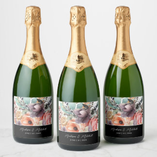 Etiquetas Para Vinos Espumosos Ramo Floral Bohemio Acuarela