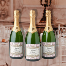 Etiquetas Para Vinos Espumosos Recepción de Boda Rosa Floral Vintage French Toile