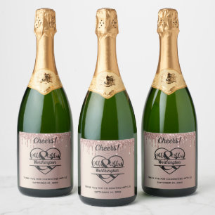 Etiquetas Para Vinos Espumosos Recuerdos de boda de corazón de oro rosa Sr. y Sra