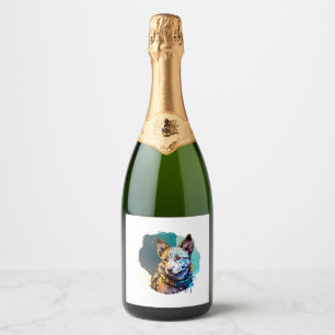 Etiquetas Para Vinos Espumosos Retrato de perro de estilo de arte de tinta