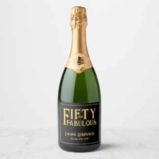 Etiquetas Para Vinos Espumosos Retro Gold "Cincuenta y Fabuloso" Cumpleaños 50