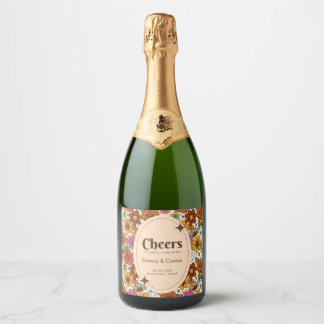 Etiquetas Para Vinos Espumosos Retro Groovy Hippie Seventis Daisy Floral Sparkle