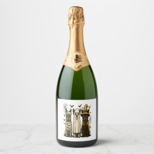 Etiquetas Para Vinos Espumosos Retro Halloween Fantasma Bulldog francés Gótico Pn