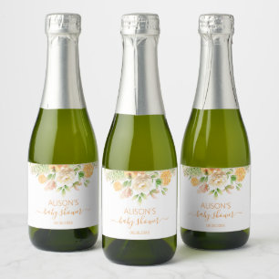 Etiquetas Para Vinos Espumosos Rosa Amarilla Floral Verde Niña Baby Shower Mini