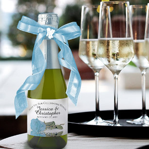 Etiquetas Para Vinos Espumosos Rosa azul turquesa Boda elegante Gracias Mini