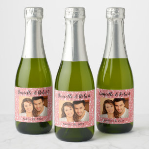 Etiquetas Para Vinos Espumosos Rosa Boda de fotografía de oro Mini Sparkling Wine