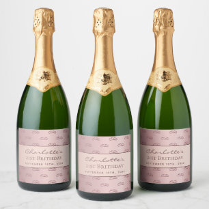 Etiquetas Para Vinos Espumosos Rosa de cumpleaños de oro en las iniciales del gui