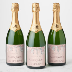 Etiquetas Para Vinos Espumosos Rosa de cumpleaños purpurina de plata de oro dos p
