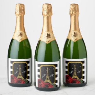 Etiquetas Para Vinos Espumosos Rosa de París Torre Eiffel Rayo Blanco