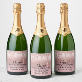 Etiquetas Para Vinos Espumosos Rosa Dorado Personalizado con Purpurina que Gotea 