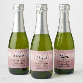 Etiquetas Para Vinos Espumosos Rosa Dorado Personalizado Mini con Brillo que Gote